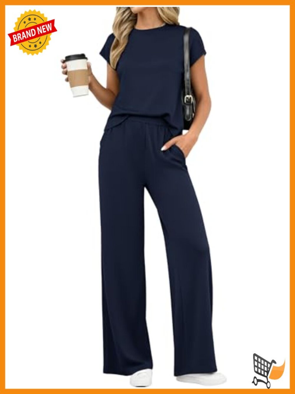 Womens 2 Piece Lounge Set Cap Sleeve Wide Leg Pants Pockets Travel